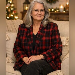 Red and Black Plaid Blazer, women’s, XL